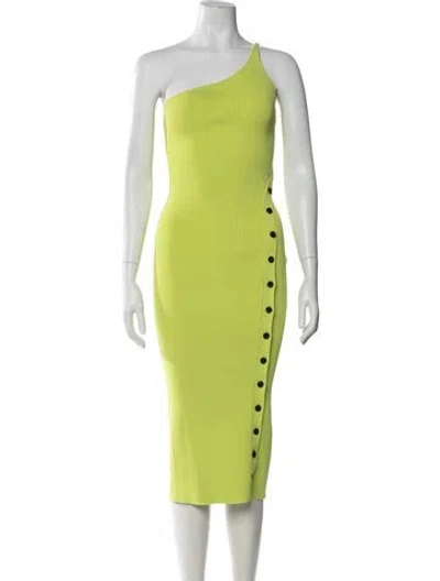 Pre-owned Self-portrait One-shoulder Midi Length Dress In Green