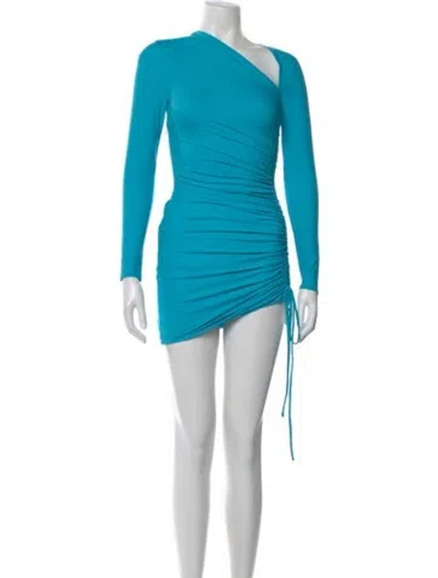 Pre-owned Self-portrait One-shoulder Mini Dress In Blue