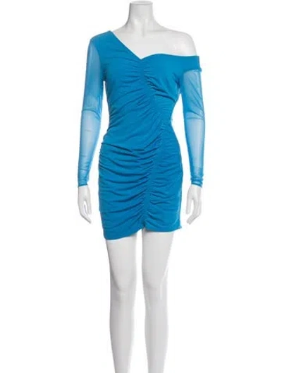 Pre-owned Self-portrait One-shoulder Mini Dress In Blue
