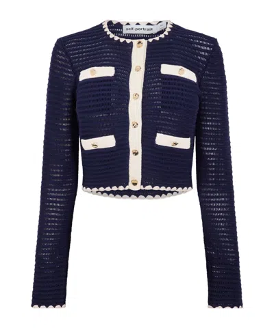Self-portrait Open-knit Cardigan In Blue