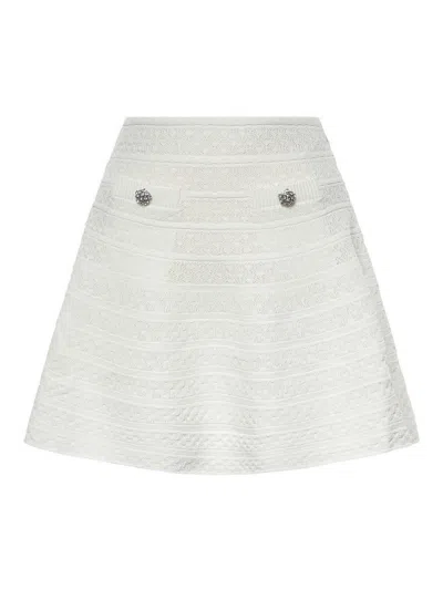 Self-portrait Openwork Knit Miniskirt In White