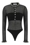 Self-portrait Openwork Knitted Bodysuit In Black