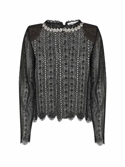 Self-portrait Organza Lace Crystal-embellished Blouse In Brown
