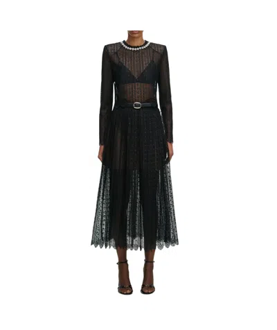 Self-portrait Organza Lace Midi Skirt In Black