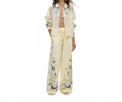 Self-portrait Floral Print Light Knit Trousers Size 6 In Yellow