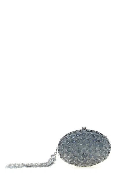 Self-portrait Ovale Clutch Mit Kristallnetz In Grau