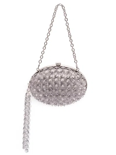 Self-portrait Oval Crystal Chain Clutch Bag In Gray