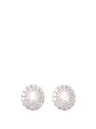 Self-portrait Crystal-embellished Oval Earrings In Metallic