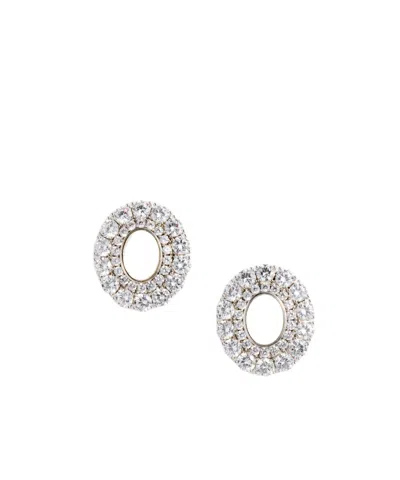 Self-portrait Oval Crystal Pearl Earrings In Metallic