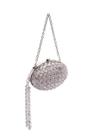 Self-portrait Oval Crystal-chain Clutch Bag In Silver