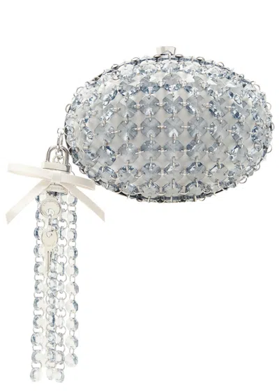 Self-portrait Oval Crystal-embellished Satin Clutch In Gray
