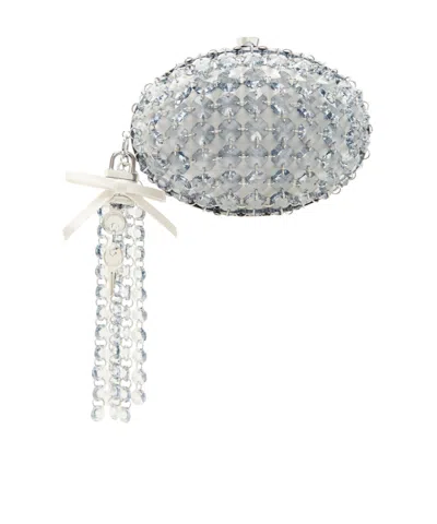 Self-portrait Oval Crystal-embellished Satin Clutch In White