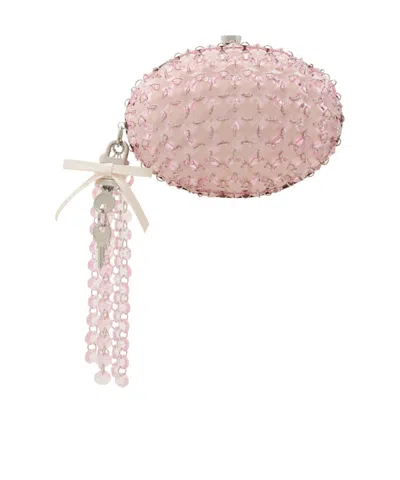 Self-portrait Oval Crystal-embellished Satin Clutch In Pink