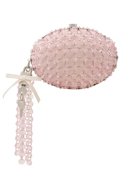 Self-portrait Oval Crystal-embellished Satin Clutch In Pink