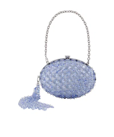 Self-portrait Oval Embellished Chain Clutch Bag In Blue