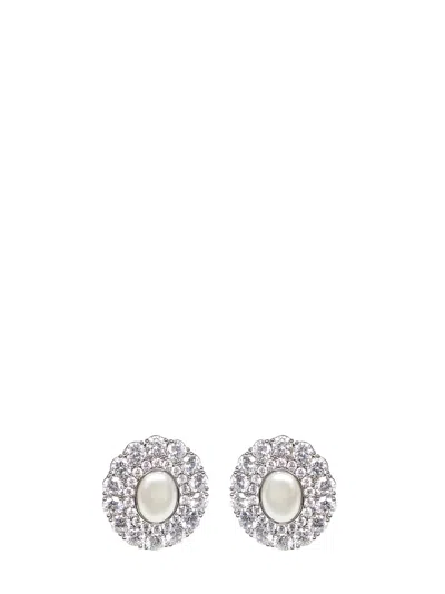 Self-portrait Faux-pearl Crystal-embellished Earrings In Silver