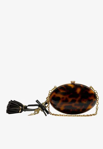 Self-portrait Oval Resin Clutch Bag In Brown