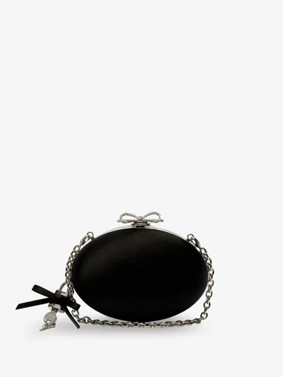 Self-portrait Oval Satin Clutch Bag In Black