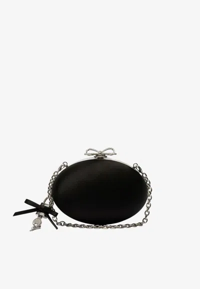 Self-portrait Oval Satin Clutch Bag In Black
