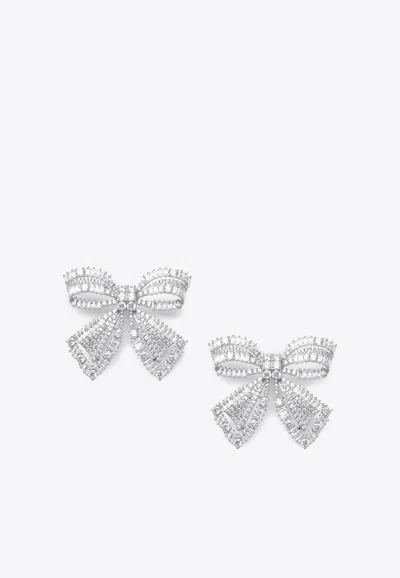 Self-portrait Oversized Crystal Bow Earrings In Silver