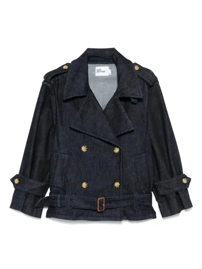 Self-portrait Oversized Jacket With Belt - Size 6 In Blue