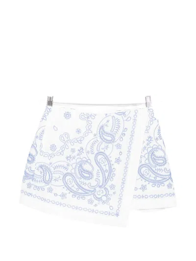 Self-portrait Paisley-enbroidered Shorts In White