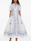 Self-portrait Embroidered Cotton Belted Midi Dress In White