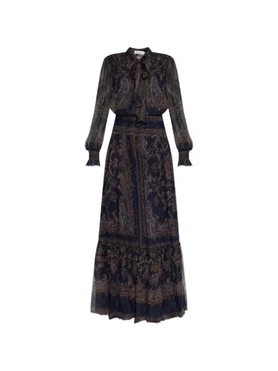Self-portrait Paisley-print Pussy-bow Maxi Dress In Blue