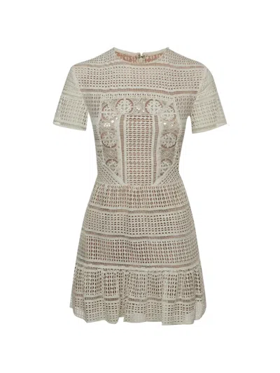 Pre-owned Self-portrait Patchwork Guipure Lace Mini Dress In White