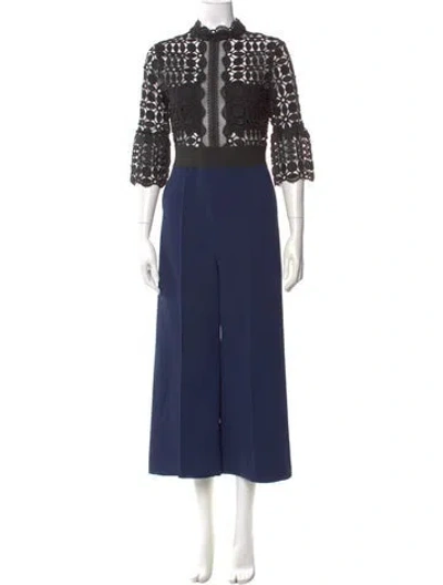 Pre-owned Self-portrait Patterned Crew Neck Jumpsuit In Multi