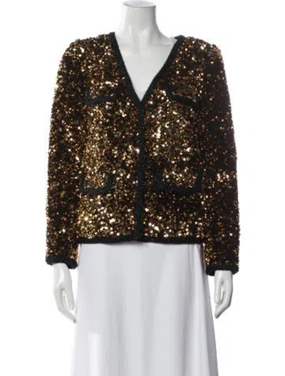 Pre-owned Self-portrait Patterned Evening Jacket In Gold