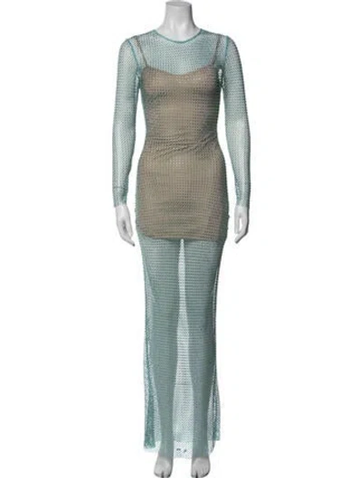 Pre-owned Self-portrait Patterned Long Dress In Blue