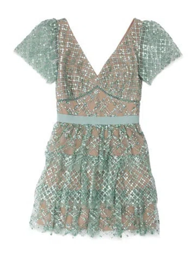 Pre-owned Self-portrait Patterned Mini Dress In Blue