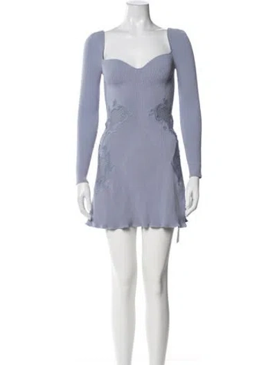 Pre-owned Self-portrait Patterned Mini Dress In Blue