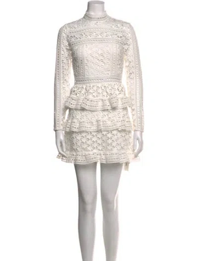 Pre-owned Self-portrait Patterned Mini Dress In White