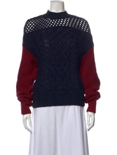 Pre-owned Self-portrait Patterned Mock Neck Sweater In Blue