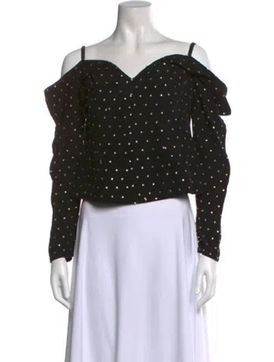 Pre-owned Self-portrait Patterned Off-the-shoulder Blouse In Black