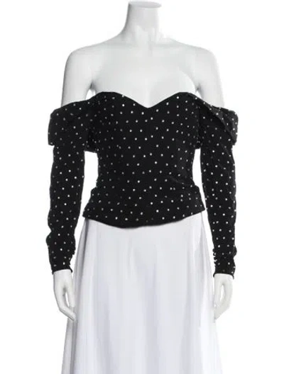 Pre-owned Self-portrait Patterned Off-the-shoulder Top In Black