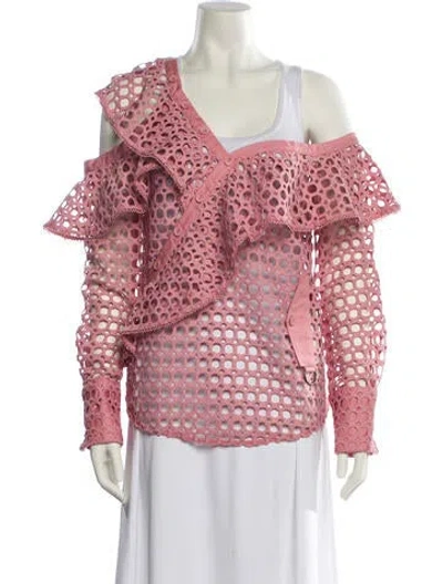 Pre-owned Self-portrait Patterned One-shoulder Blouse In Pink