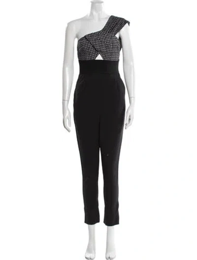 Pre-owned Self-portrait Patterned One-shoulder Jumpsuit In Black