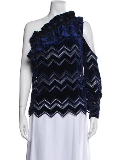 Pre-owned Self-portrait Patterned One-shoulder Top In Blue