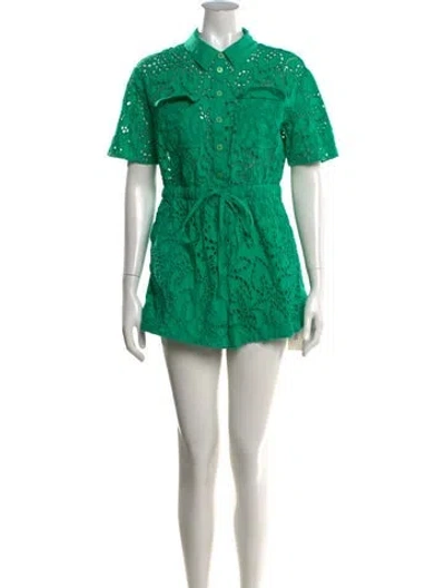 Pre-owned Self-portrait Patterned Romper In Green