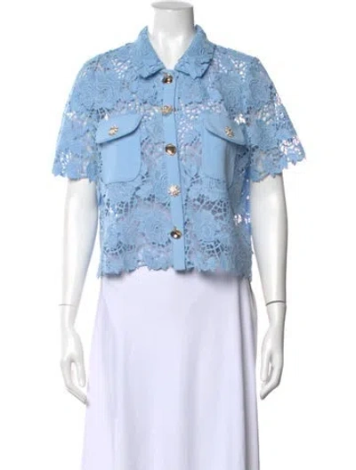Pre-owned Self-portrait Patterned Short Sleeve Top In Blue