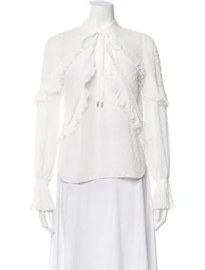 Pre-owned Self-portrait Patterned Tie Neck Blouse In White