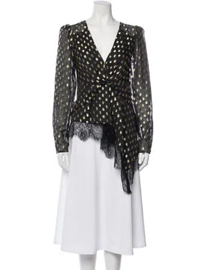 Pre-owned Self-portrait Patterned V-neck Blouse W/ Tags In Multi