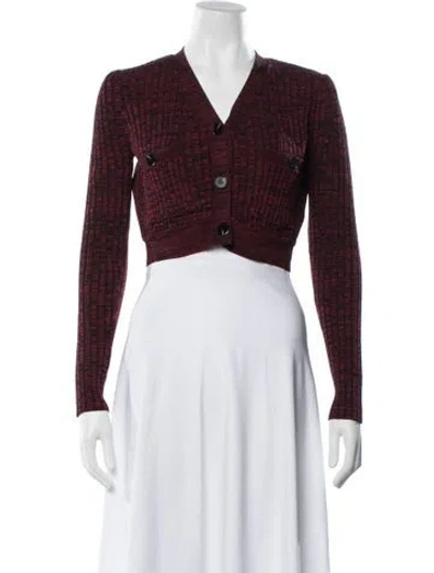 Pre-owned Self-portrait Patterned V-neck Sweater In Red