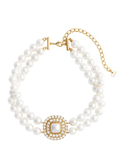 Self-portrait Pearl And Crystal Choker Necklace In Gold