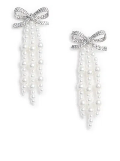 Self-portrait Pearl Bow Cascade Earrings In Gray