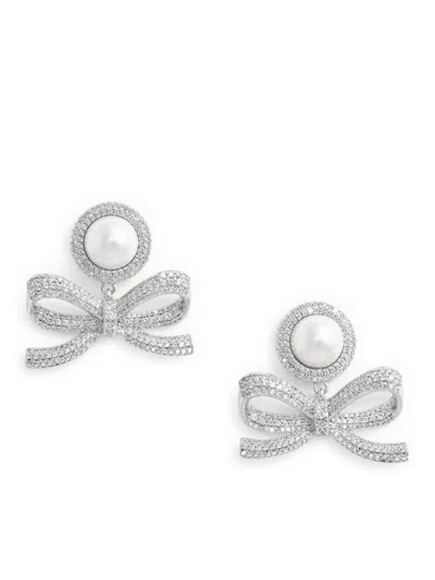 Self-portrait Pearl Bow Dangle Earrings In Silver