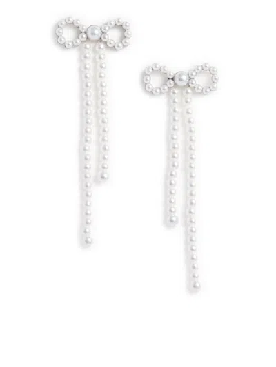 Self-portrait Imitation Pearl Bow Dangle Earrings In White
